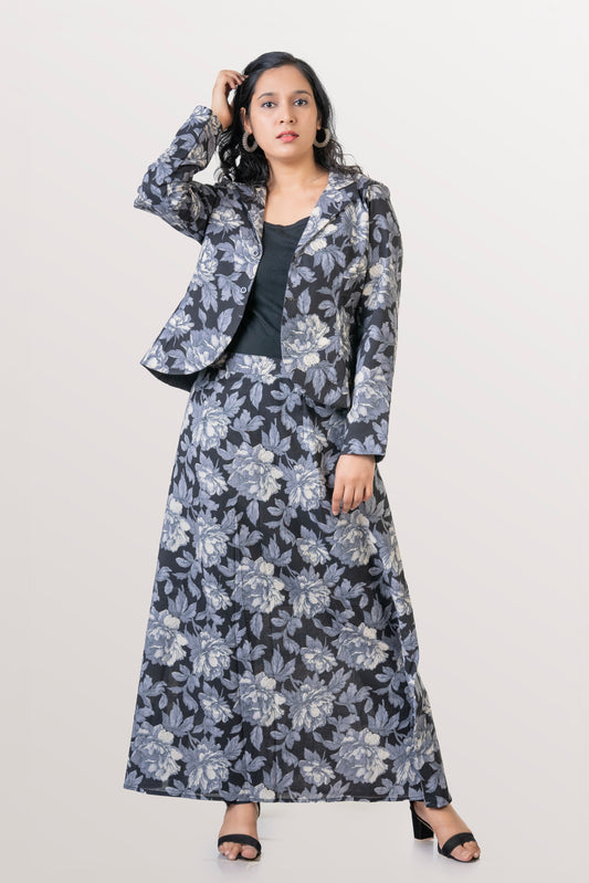 Black Floral Jacket-Skirt Co-ord Set