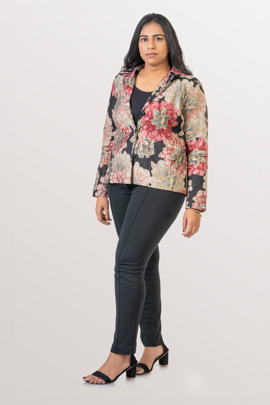 Gulabo Black & Pink Floral Jacket