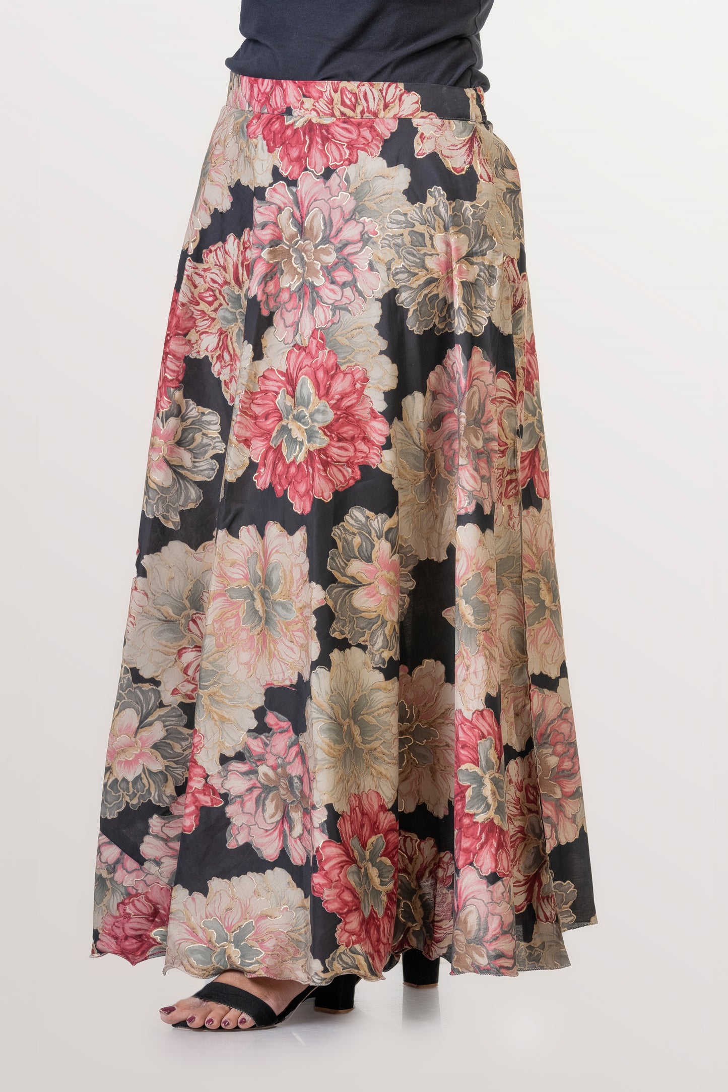 Gulabo Black & Pink Floral Skirt