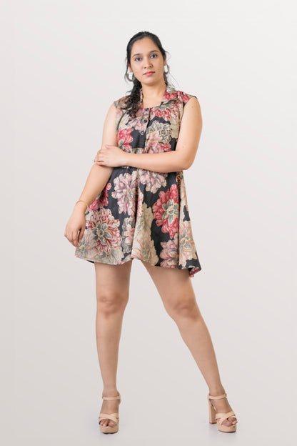 Gulabo Black & Pink Floral Jacket-Dress Co-ord Set