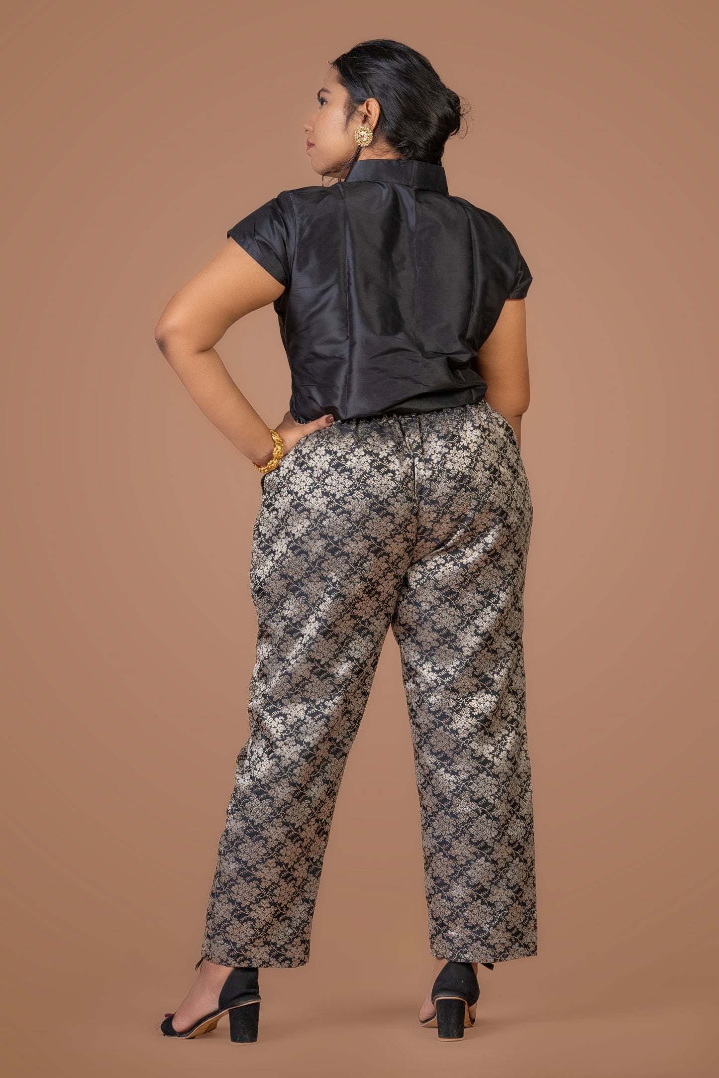 Black Silk Shirt and Black Brocade Pant Set